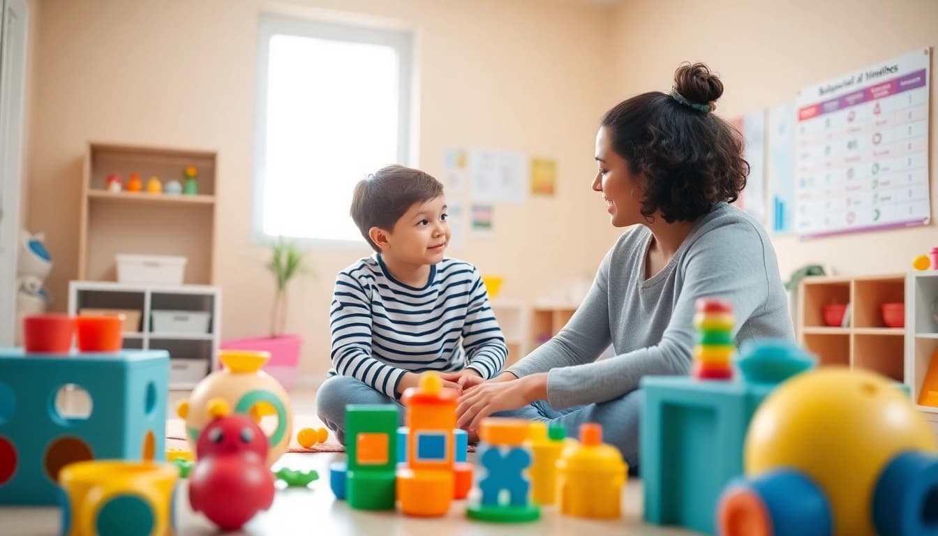 Children receiving ABA therapy in Troy with a therapist in a bright, supportive environment.