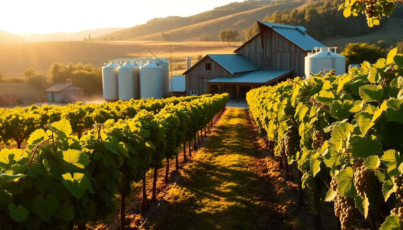 Exploring bulk wine Clarksburg California with vibrant grapes in picturesque vineyards.