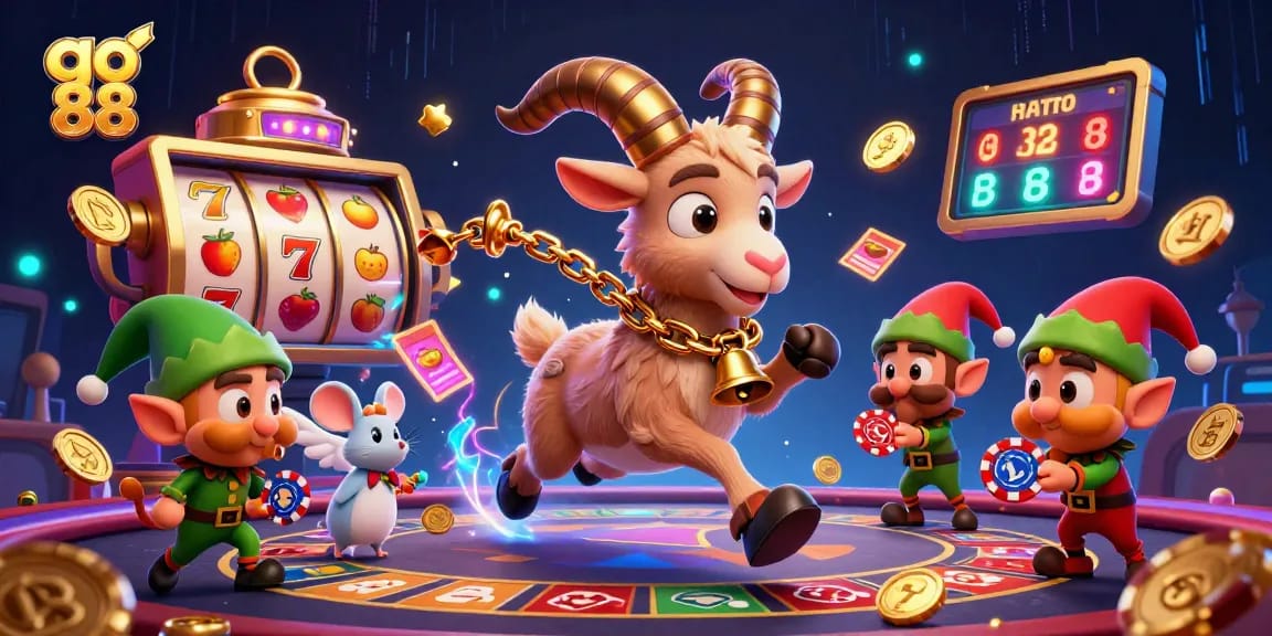 Engage in lively gaming with go 88, where a festive Krampus leads a thrilling holiday-horror casino scene.