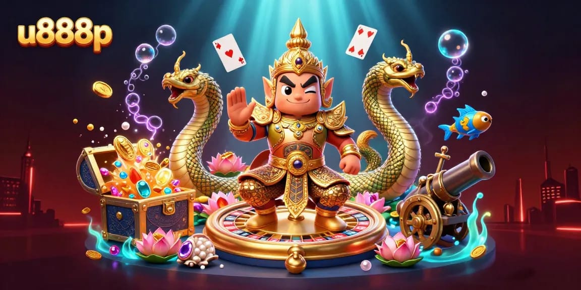 Experience the excitement of u888p with our vibrant casino-themed 3D illustration featuring roulette and playing cards.