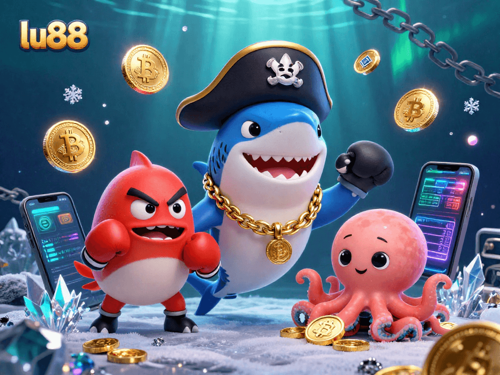 Experience thrilling gambling with lu88 at a vibrant 3D casino scene with animated characters and glowing elements.