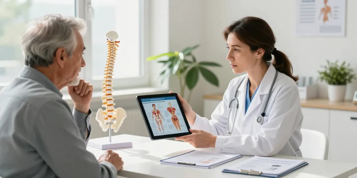 Patient discussing Dar kanal ameliyatı with a healthcare professional in a modern clinic.