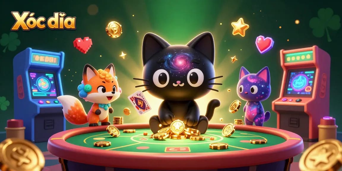 Xóc đĩa's thrilling casino experience with a black hole cat and nebula fox engaging in dynamic gameplay.