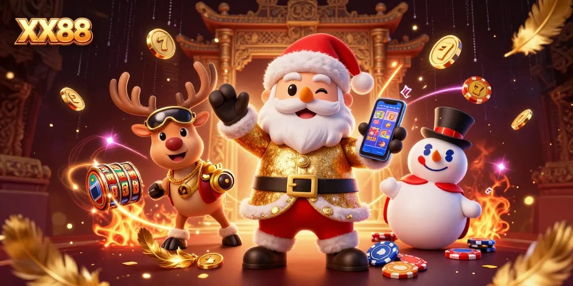 Enhance your winning with XX88's exciting 3D casino adventure featuring festive characters.