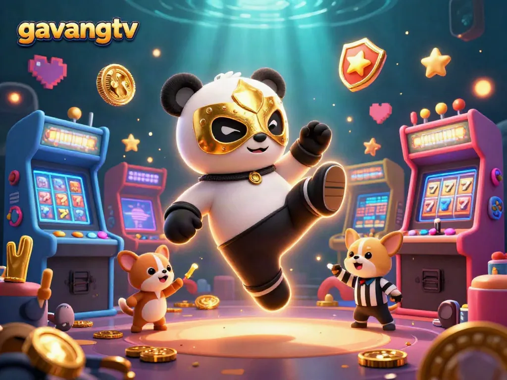 Experience high-stakes excitement with gavangtv's lively casino scene featuring animated wrestlers and vibrant game elements.