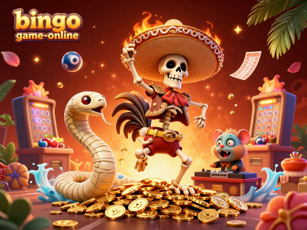 Bingo-game-online showcases a festive bingo scene with dynamic characters and jackpot excitement, perfect for online gamers.