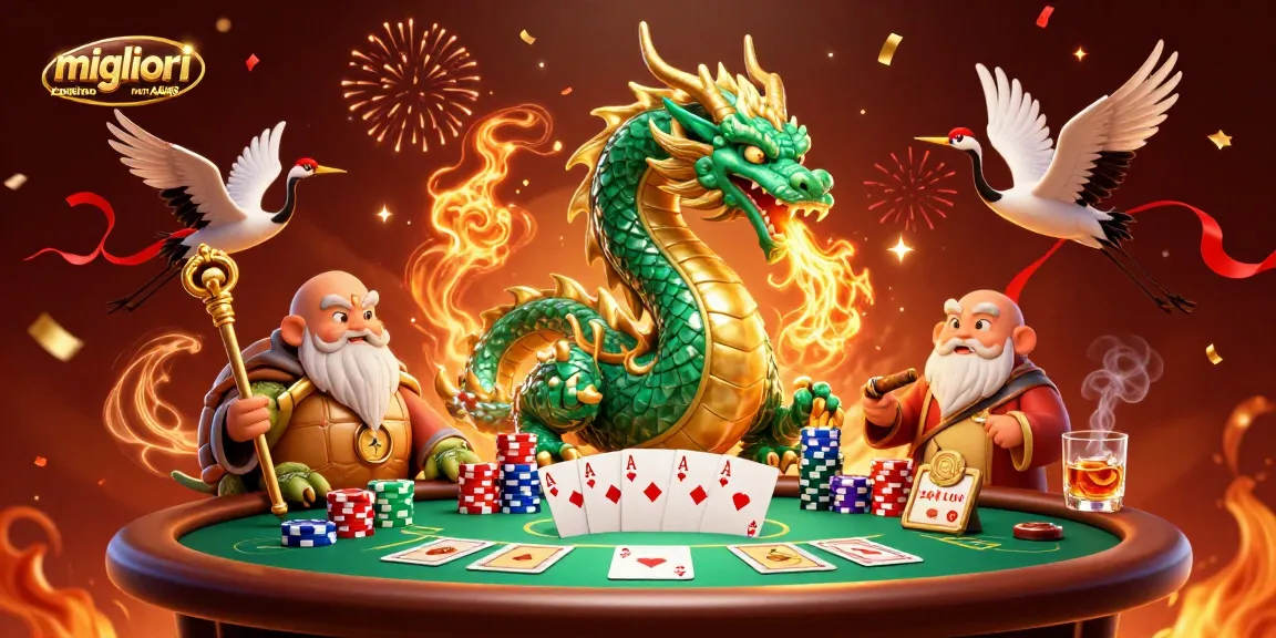Gioca nei migliori casino online non AAMS con questa vivace illustrazione di drago, tartaruga e gru.