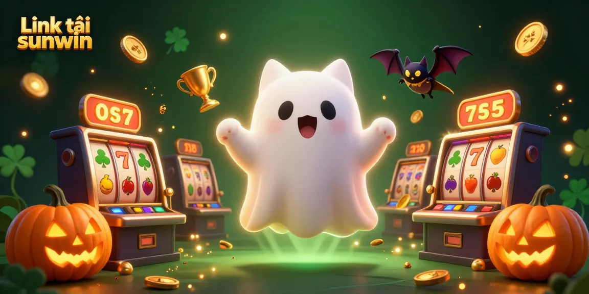 Experience thrilling gameplay with Link tải sunwin in this vibrant casino illustration featuring a ghost cat and glowing elements.