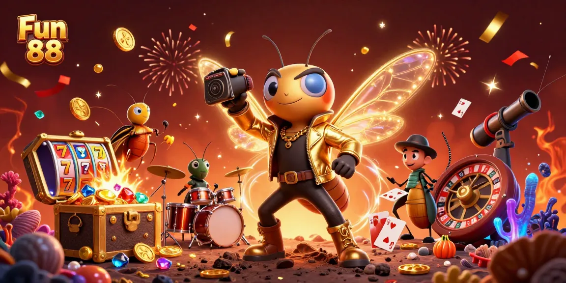Experience the thrill with Fun 88 at the vibrant online casino featuring cartoon characters and dynamic game elements.