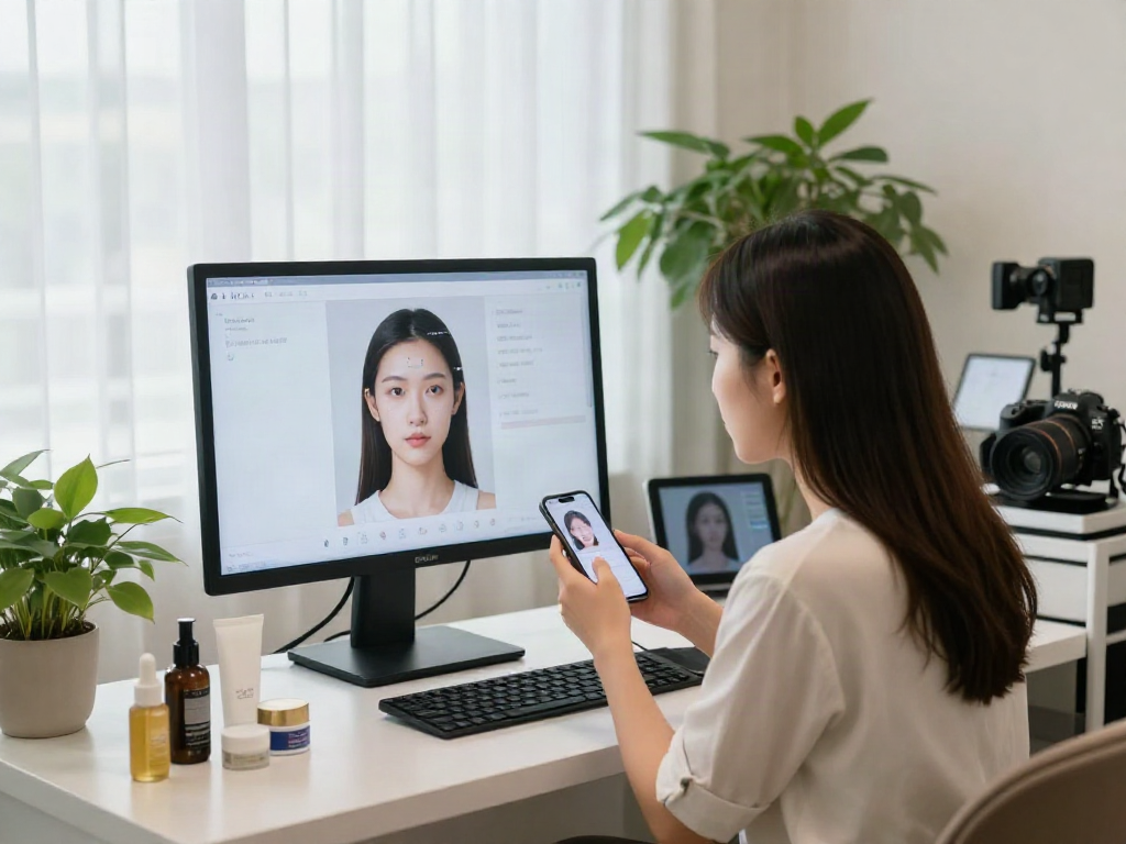 AI facial age estimator scene showing how old do I look with a modern digital interface and engaged user.