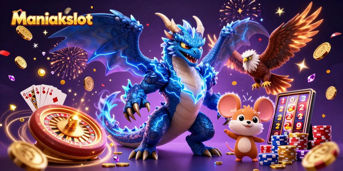 Experience the excitement of Maniakslot with thrilling characters and casino elements in a vibrant scene.