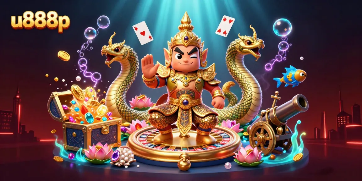Experience the excitement of u888p with our vibrant casino-themed 3D illustration featuring roulette and playing cards.