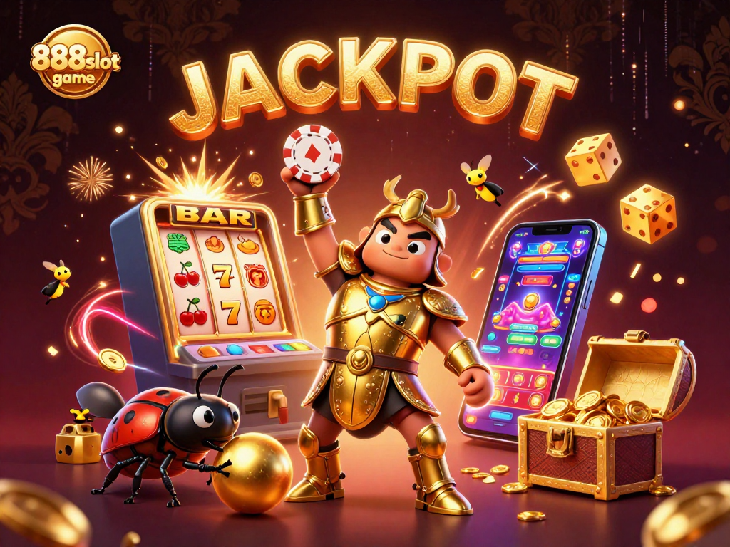 Experience the thrill of the 888slot game with vibrant characters celebrating a jackpot victory.