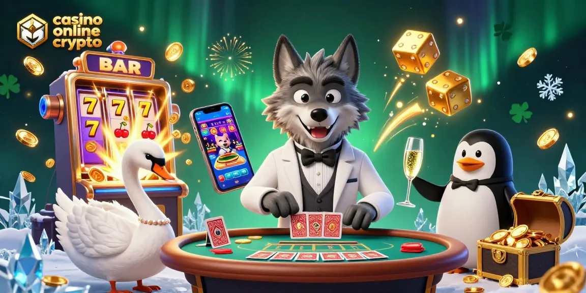 Ilumina tu estrategia de juego en el casino online crypto con una escena vibrante de personajes y jackpots deslumbrantes.