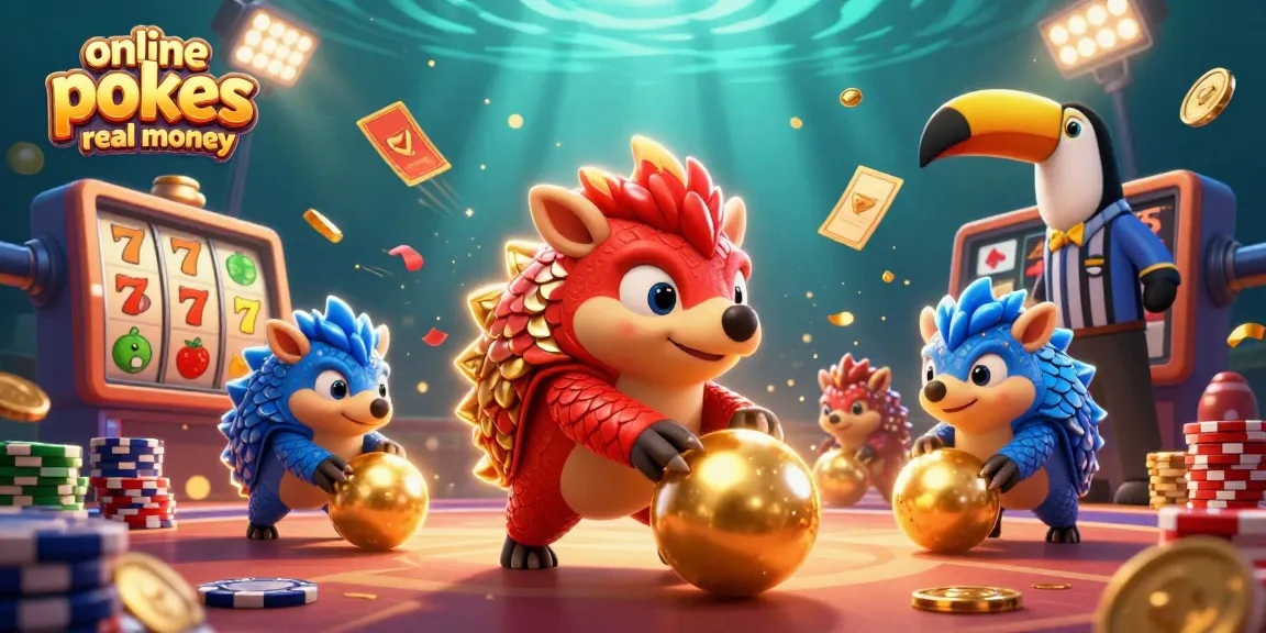 Experience thrilling online pokies real money action with animated pangolins and casino elements.