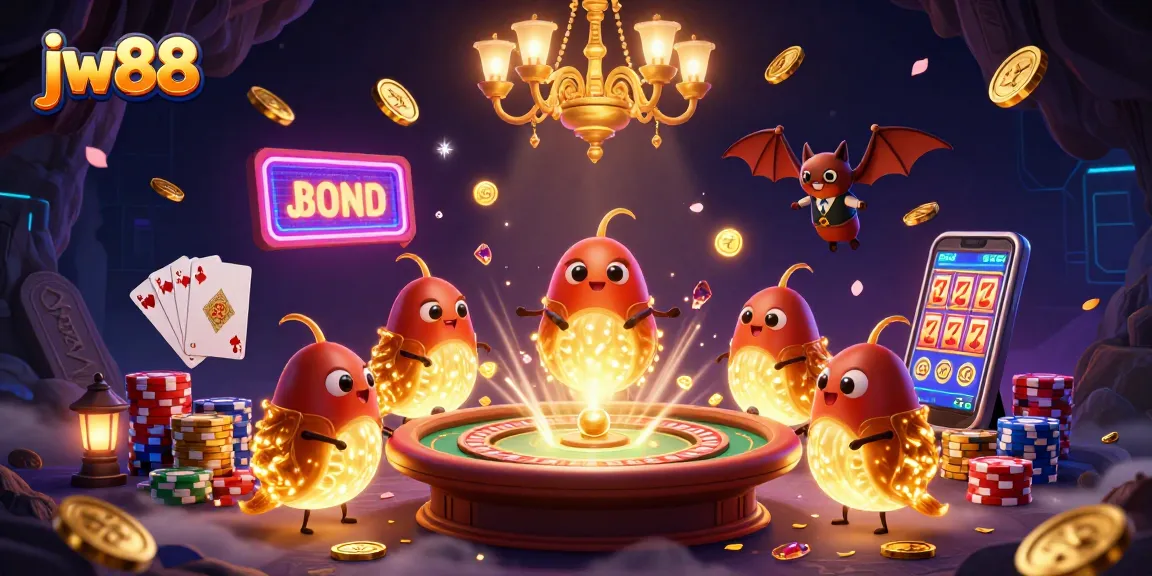 Experience the excitement at JW88 with a bat dealer and glowing glowworms lighting the casino scene.