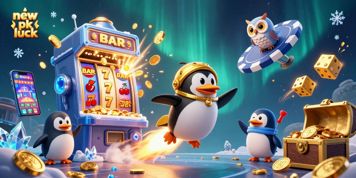 Experience the thrill of new pk luck with a dynamic scene of a golden penguin and casino elements