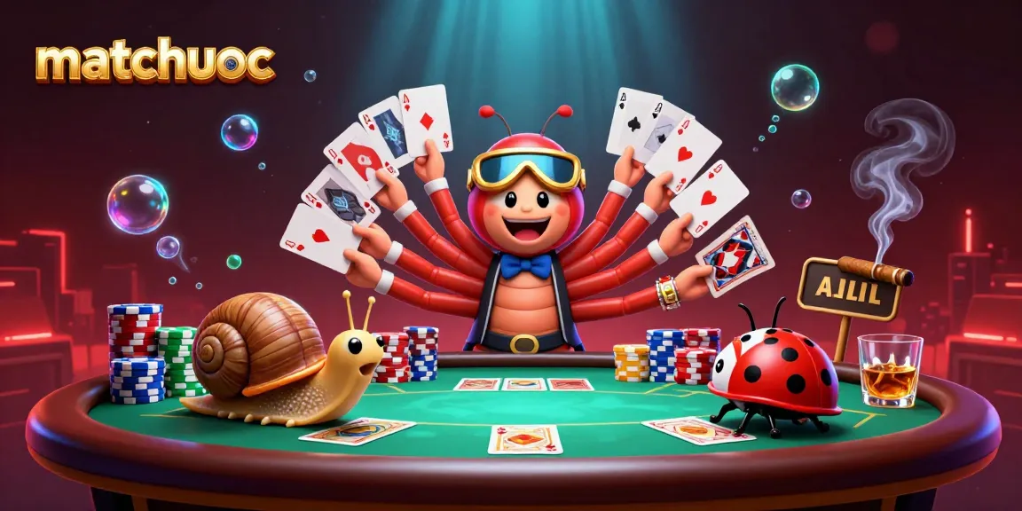 Matchuoc poker scene showcasing a millipede dealer and animated chip stacks.