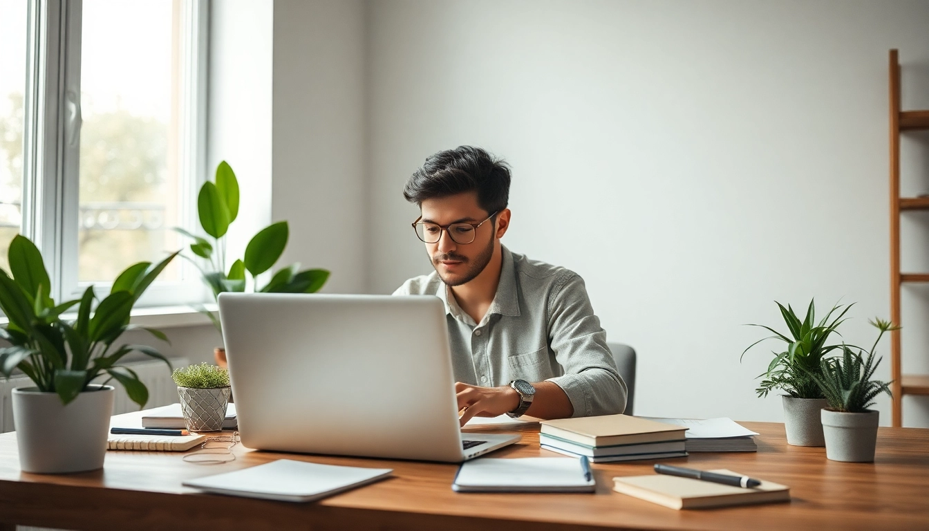 Achieve Peak Productivity in a bright, organized workspace with a focused individual.