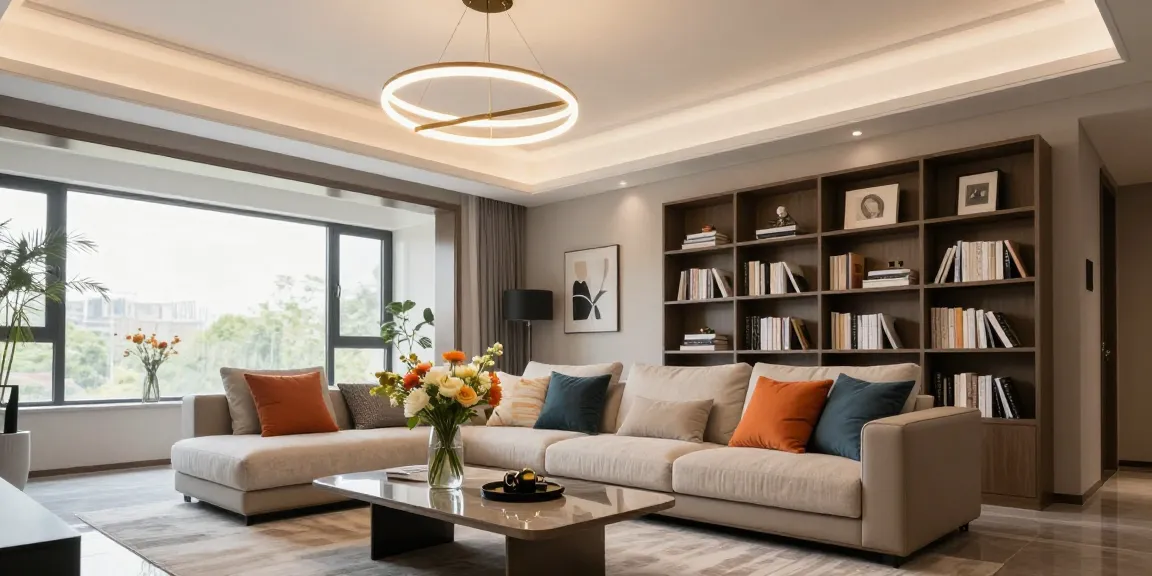 Iluminare modernă cu lustre LED în living, amenajare elegantă și primitoare.