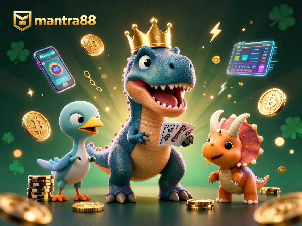Engage in thrilling gameplay with mantra88's vibrant crypto casino scene full of fun characters!