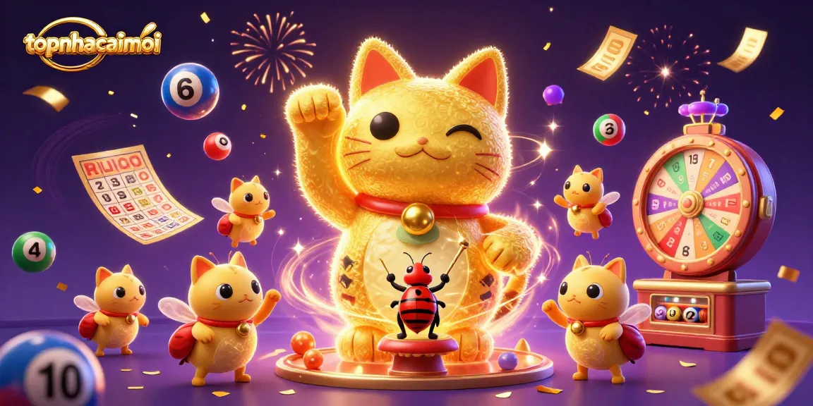topnhacaimoi celebrates gambling with a vibrant scene of lottery elements and a lucky cat