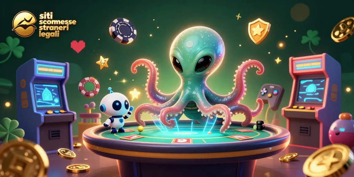 Scopri i migliori siti scommesse stranieri legali con un tavolo da poker 3D animato e un alieno entusiasta.