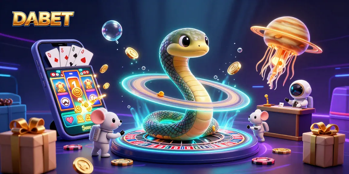 DABET showcases an engaging 3D space casino scene with astronauts placing bets on a roulette snake planet.