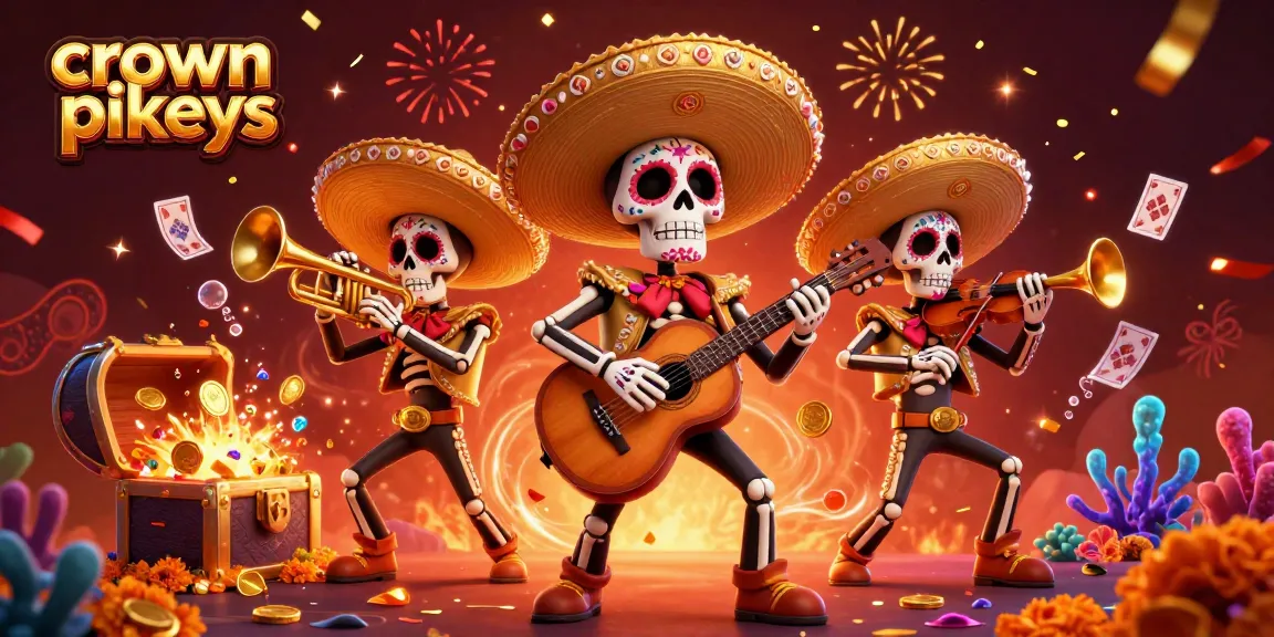 Experience thrilling wins with crown pokies in vibrant 3D casino illustration featuring mariachis.