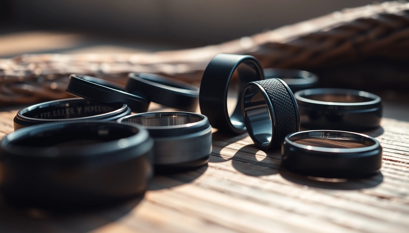 Discover exquisite Black Wedding Rings for Men, showcasing unique designs and finishes.