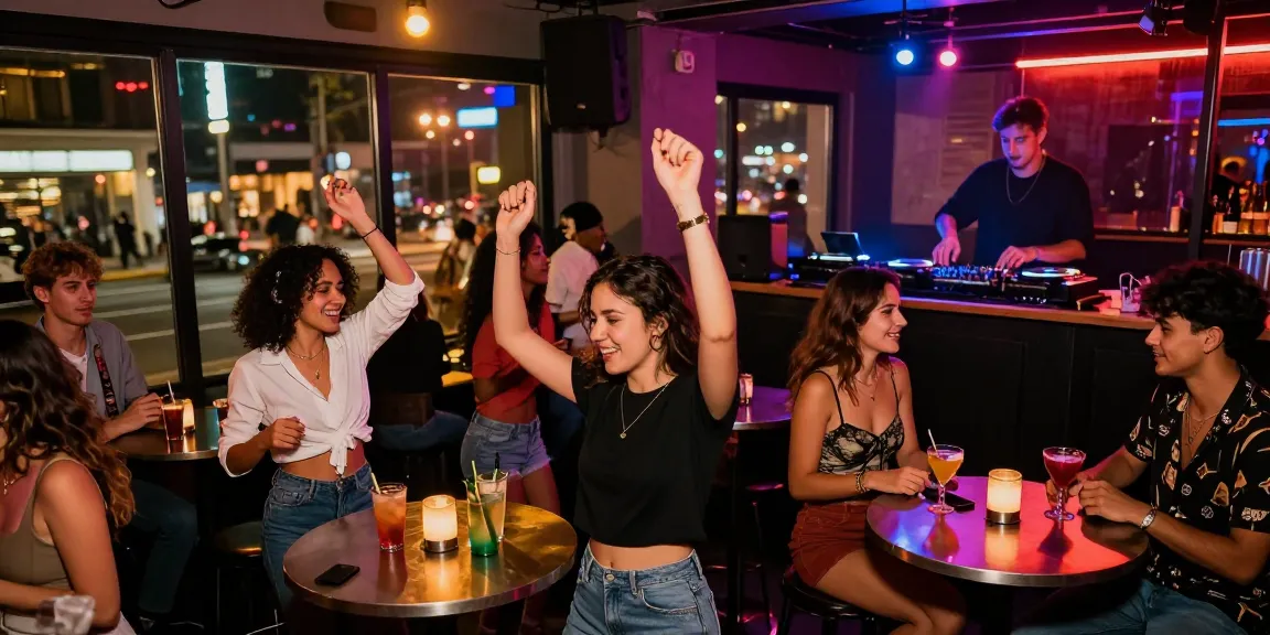 Khung cảnh sống động của nightclub với gái gọi và ánh đèn nhiều màu sắc