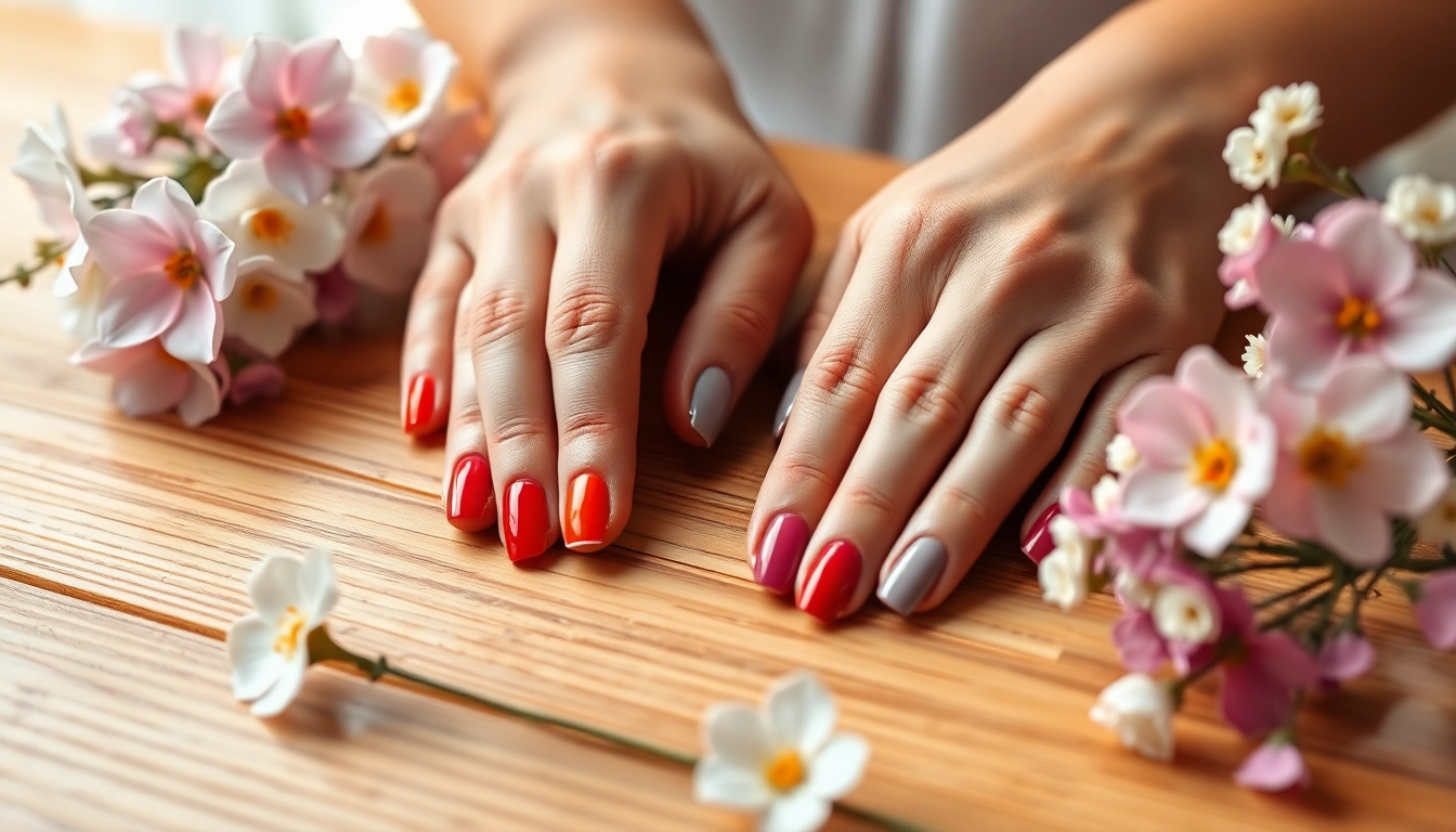 Nail polish changes displayed on beautifully polished nails with vibrant colors.