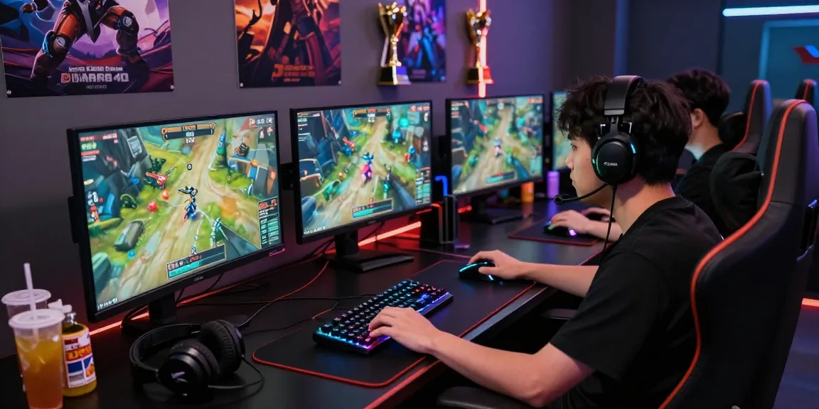 Gamer asyik bermain diana4d di meja modern dengan monitor dan lampu LED RGB.