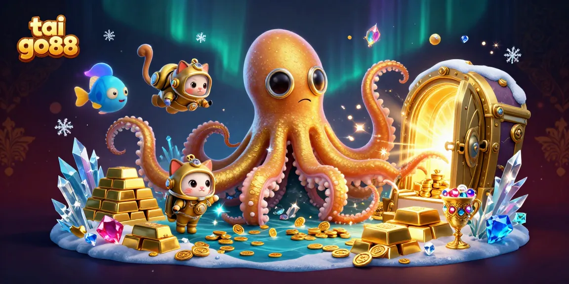 Experience the thrill of tai go88 with a treasure-filled adventure featuring a kraken, diving cat, and deep-sea fish.