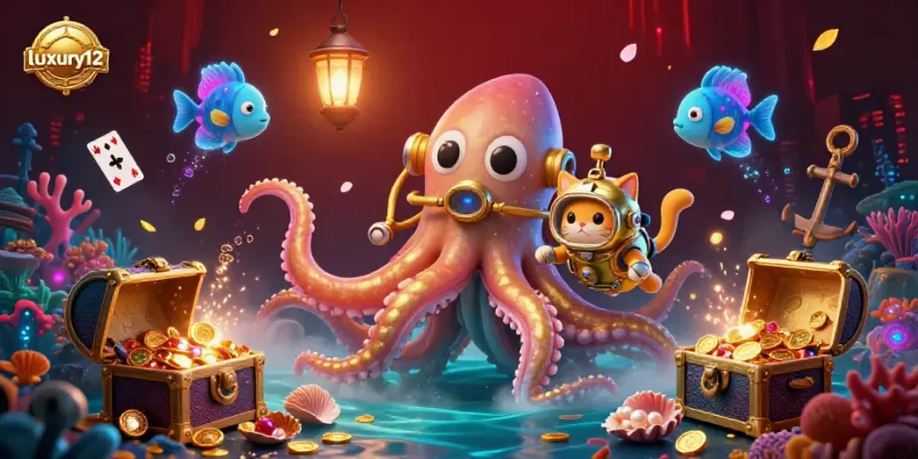 Experience thrilling wins at luxury12 with a kraken, diving cat, and vibrant ocean treasures.