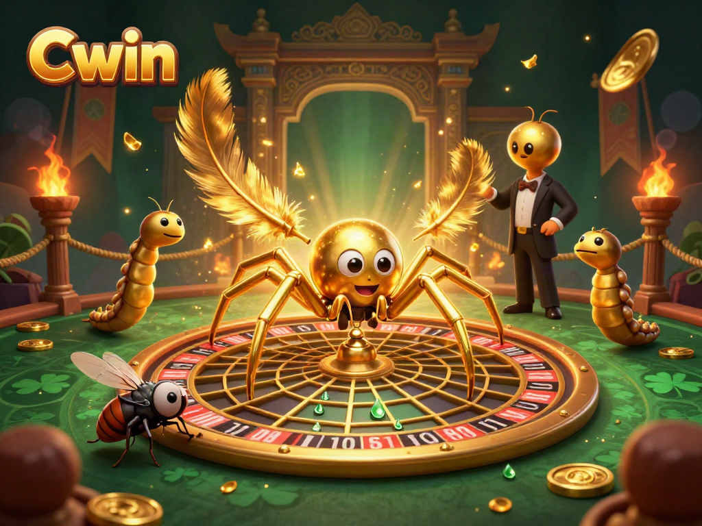 Cwin offers players a chance to spin a roulette wheel while surrounded by vibrant casino elements.
