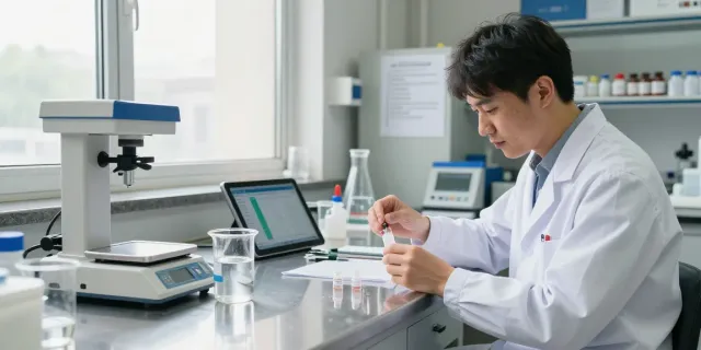 Scientist analyzing ss-31 peptide for sale in a bright, organized laboratory.