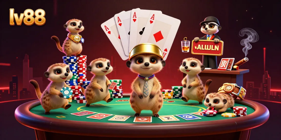 Experience thrilling gameplay at lv88 with meerkats managing a vibrant casino scene.