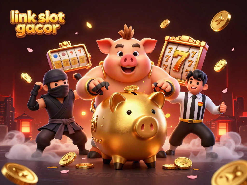 Gambarlah link slot gacor dengan karakter dan elemen kasino yang dinamis dan menarik.