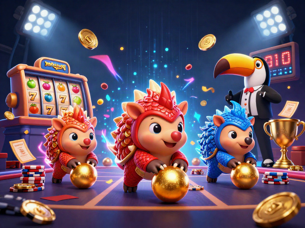 Experience the excitement of mahjong ways with animated pangolins in a vibrant casino setting.