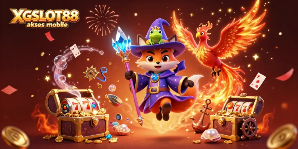 Gambar menggembirakan yang menggambarkan akses mobile XGSLOT88 dalam suasana kasino dengan elemen slot dan perayaan