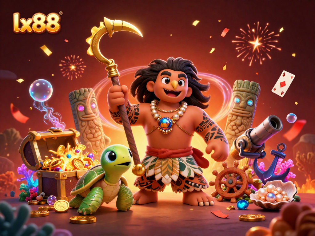 Experience thrilling gameplay at lx88 with a vibrant 3D casino scene filled with rich elements and characters.