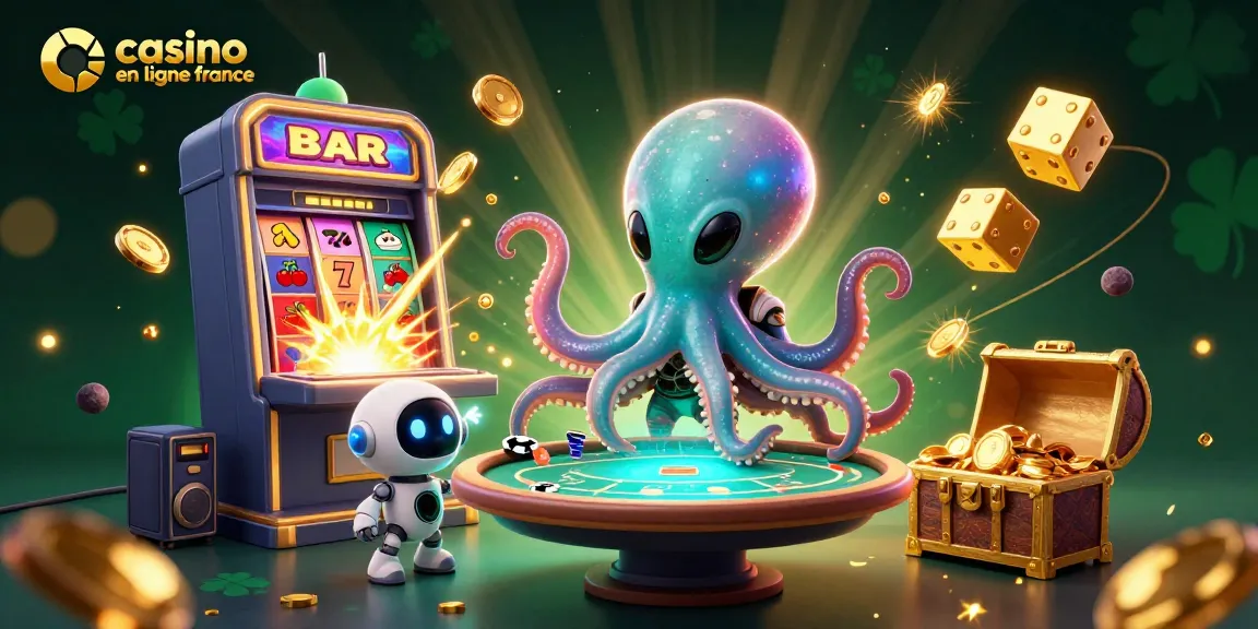 Jouez au casino en ligne en France avec un octopus extraterrestre et une machine à sous offrant des gains.