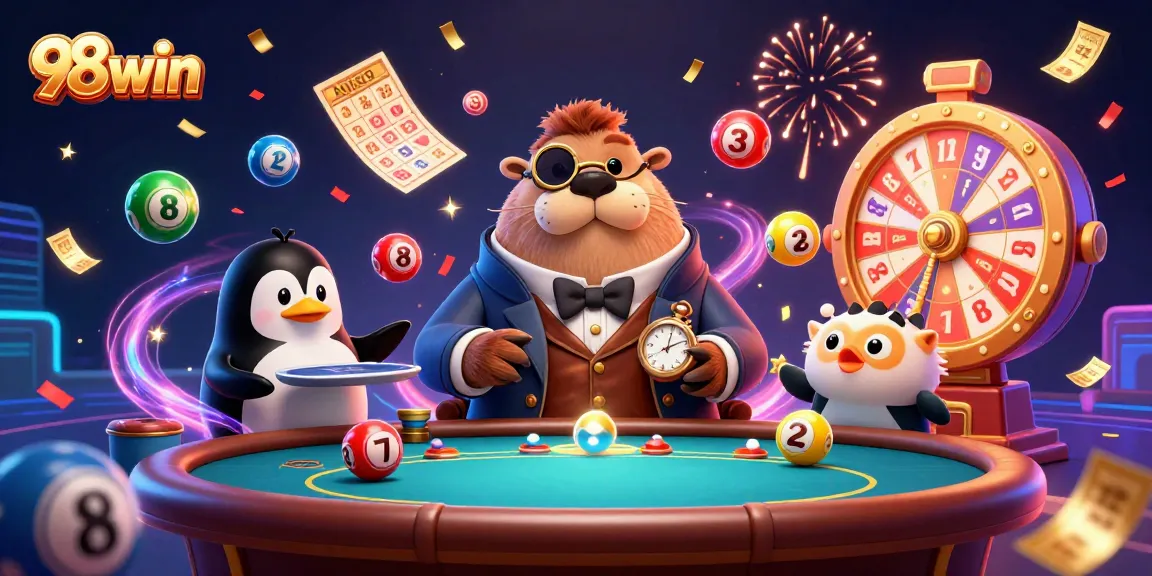 Experience thrilling games with 98win at an underwater poker table featuring playful characters and vibrant elements.