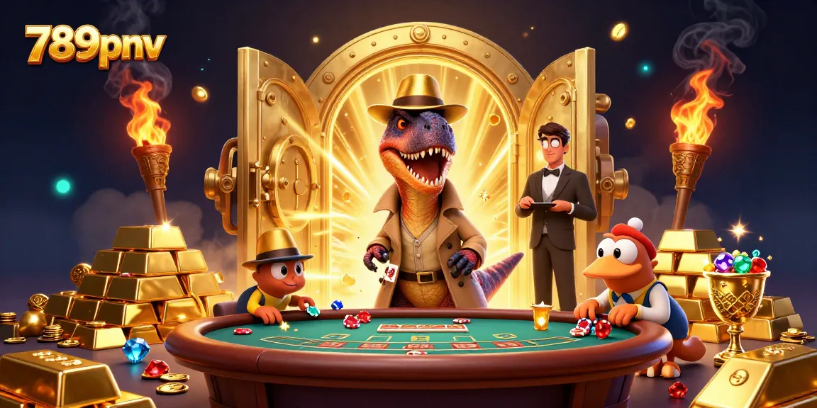 Experience vibrant gaming excitement at 789pnv with a dinosaur-themed casino illustration.