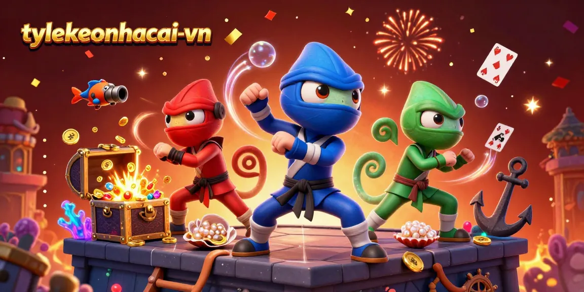 Experience the excitement of tylekeonhacai-vn with ninja chameleons in a vibrant casino-themed scene.