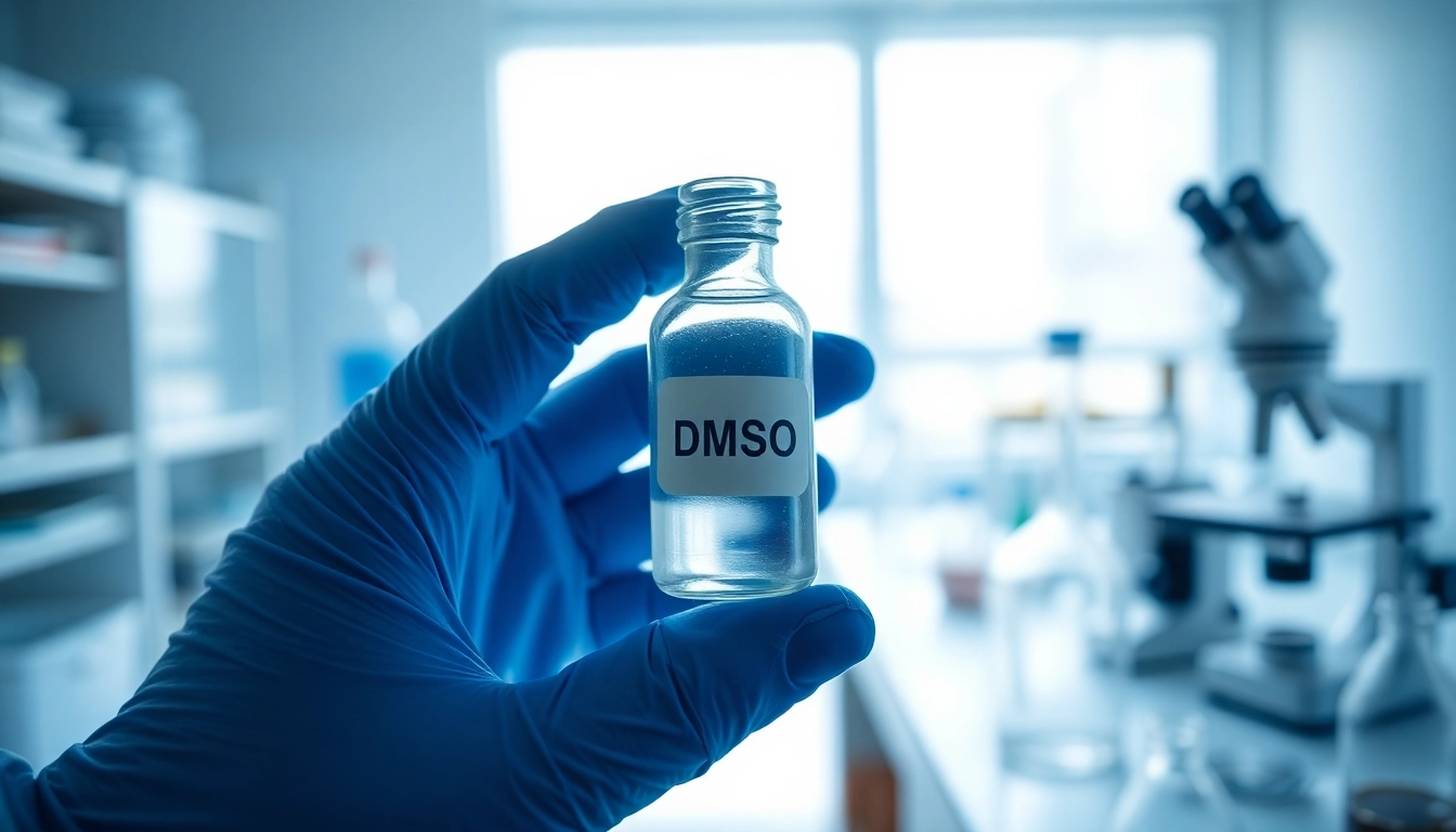 Order DMSO in clear vials displayed in a professional lab setting.