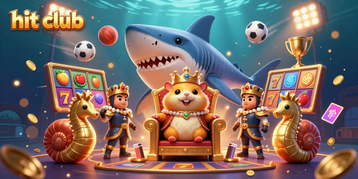 Experience the excitement of hit club with thrilling slot reels and a golden hamster king in a vibrant underwater scene.