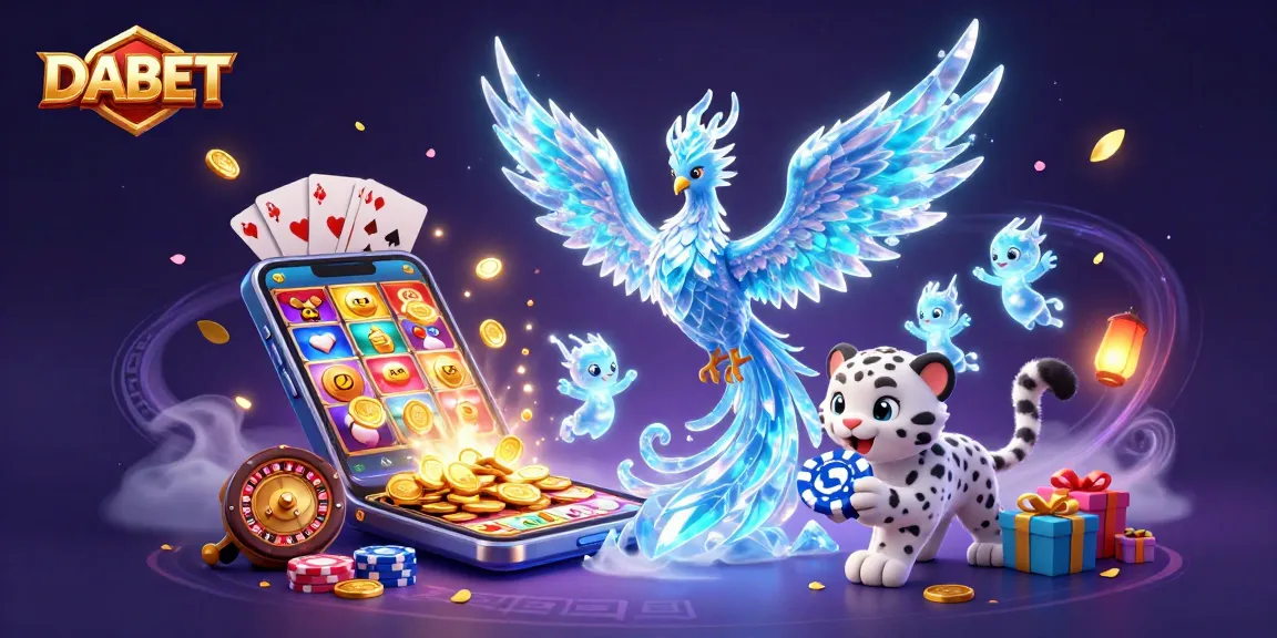DABET brings an electrifying 3D gambling scene featuring an ice phoenix, playful snow leopard cub, and dynamic casino elements.