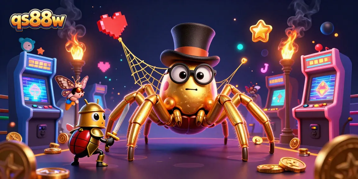 Engage with the dynamic action at qs88w featuring a golden tarantula and beetle knight in a vibrant casino scene.